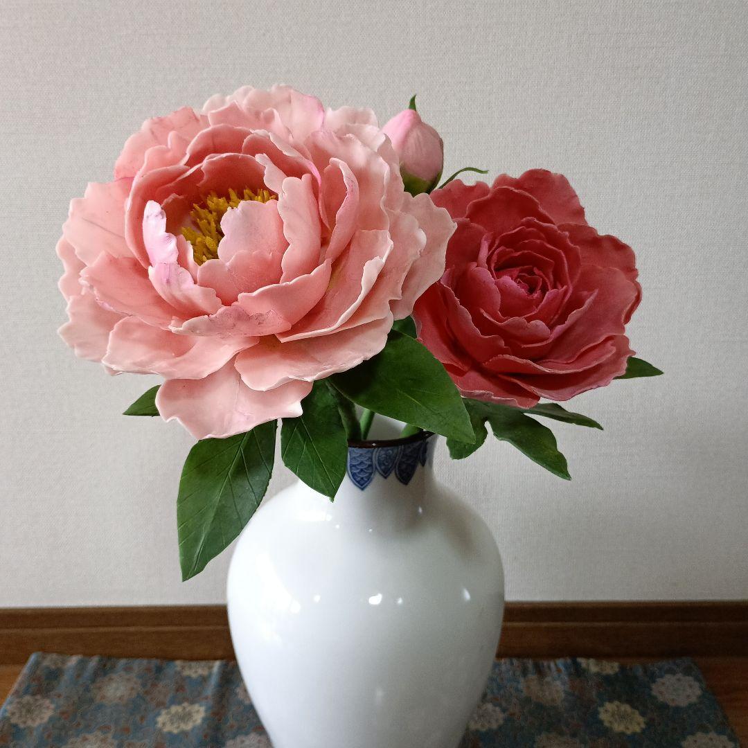 専用 芍薬アレンジ 迎春花 お正月アレンジ クレイフラワー 樹脂粘土