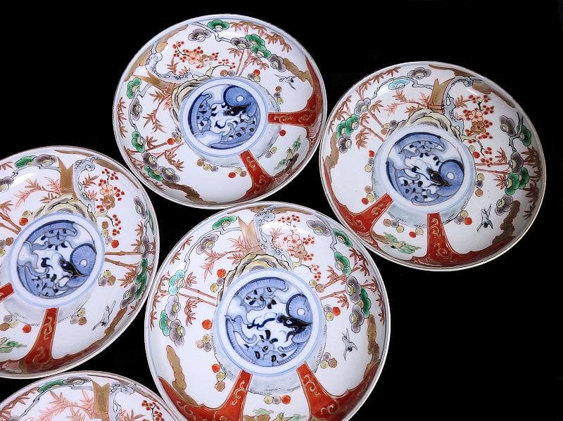古伊万里 色絵 松竹梅に団龍紋の図 5寸皿 5枚 C657AS-CQk - メルカリ
