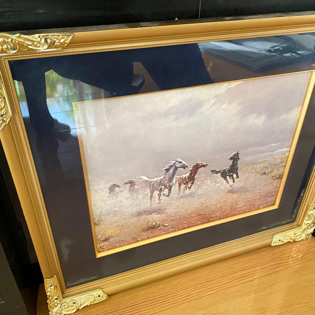 荒野の群馬 ペーテル・ニコライ・アルボ 馬 油彩画 油絵複製画 額付き