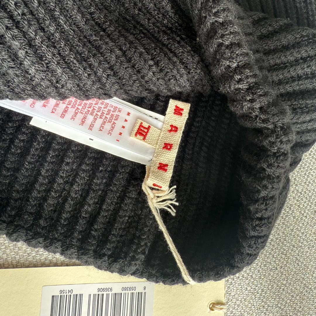 大人もOK! 完売 Marni 刺繍ロゴ リブ ニット帽 ニットキャップ BK