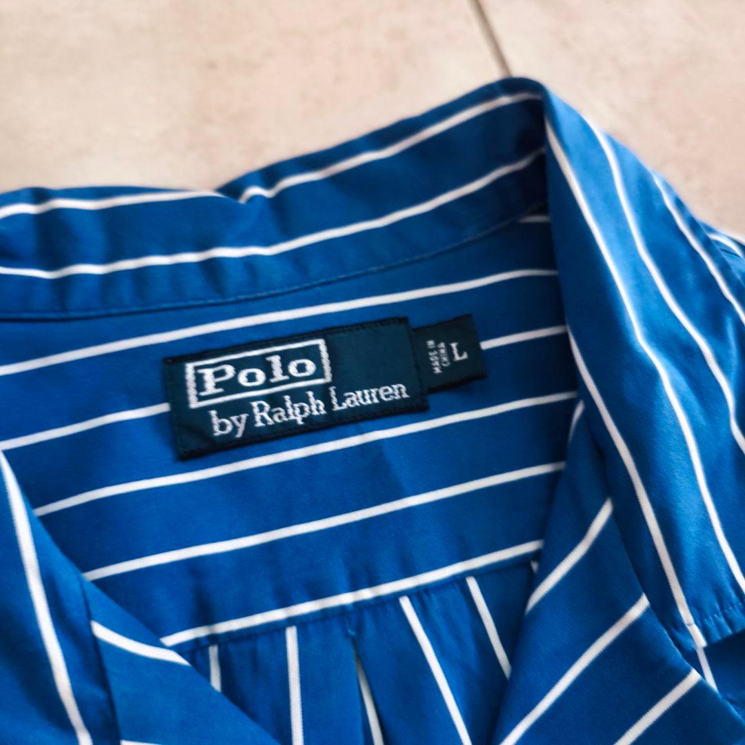Ralph Lauren オープンカラーシャツ ストライプ 開襟 ブルー L - メルカリ