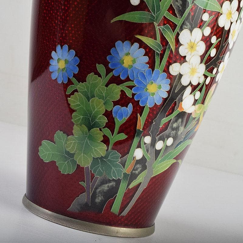 七宝焼 赤透釉 四君子文 花瓶 共箱 M R9450の通販｜si360.com.pa