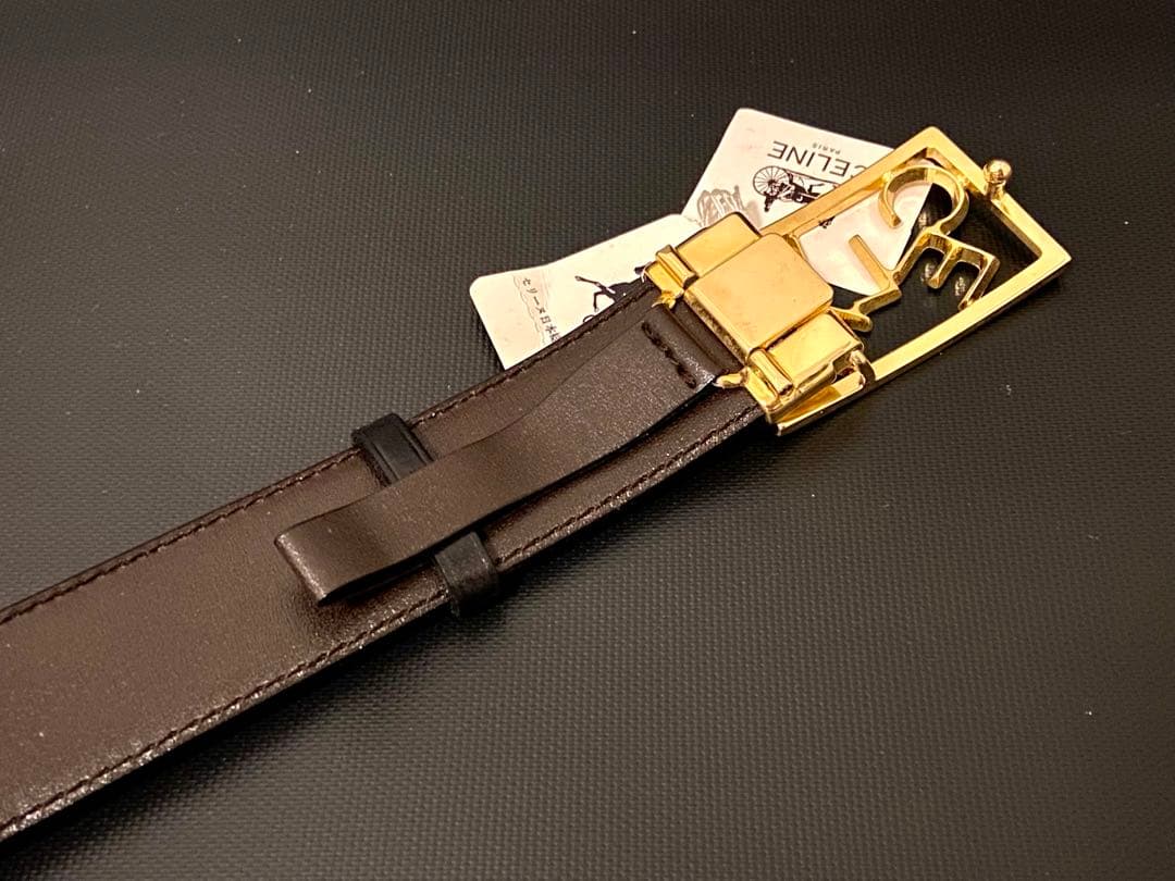 未使用 90s ビンテージ セリーヌ リバーシブル 本革 レザーベルト 黒