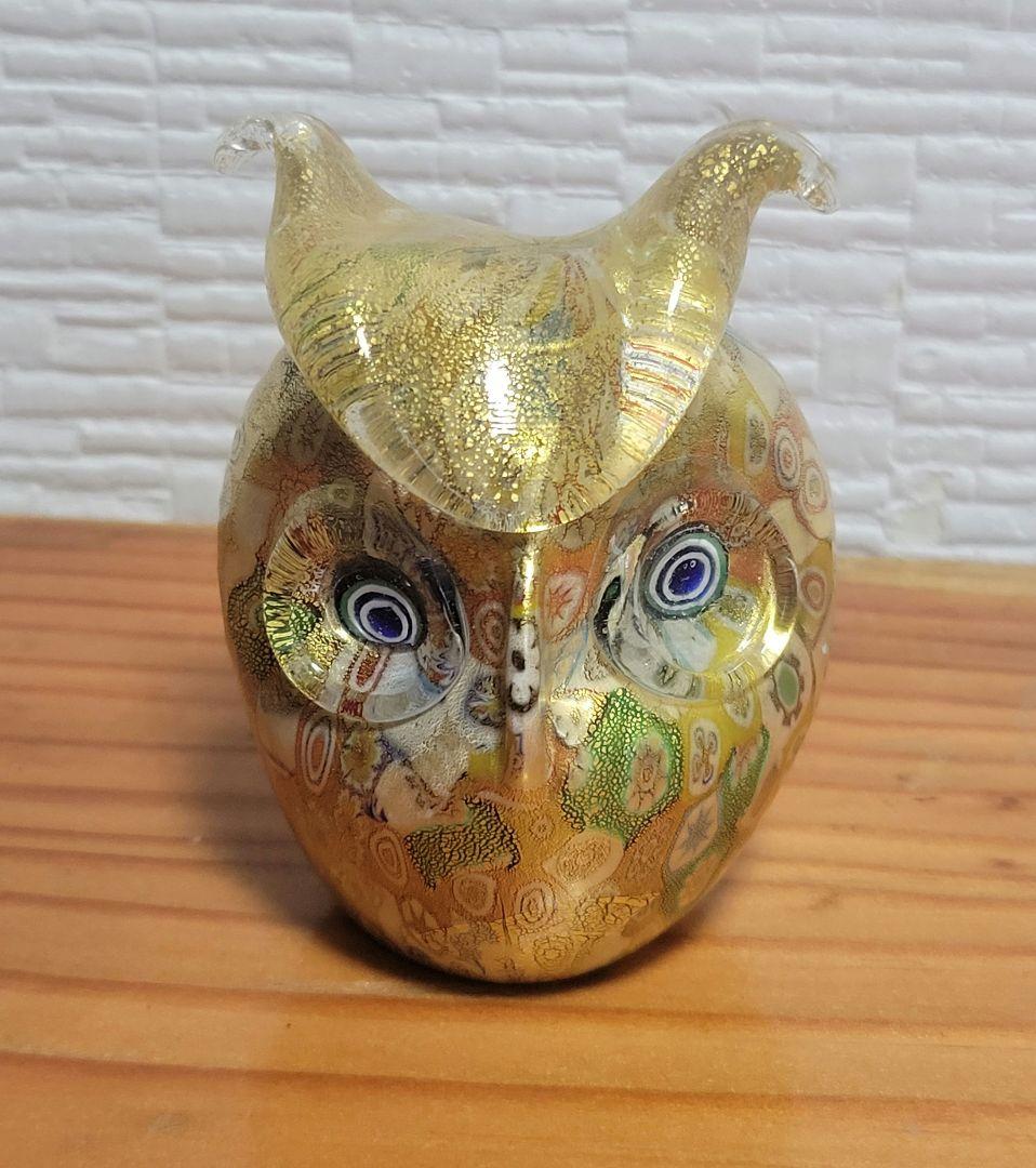 イタリアベネチアガラス　ムラノガラス　フクロウ　金彩 楽天市場】ベネチアングラス フクロウ 置物 イタリア製 ムラーノ島
