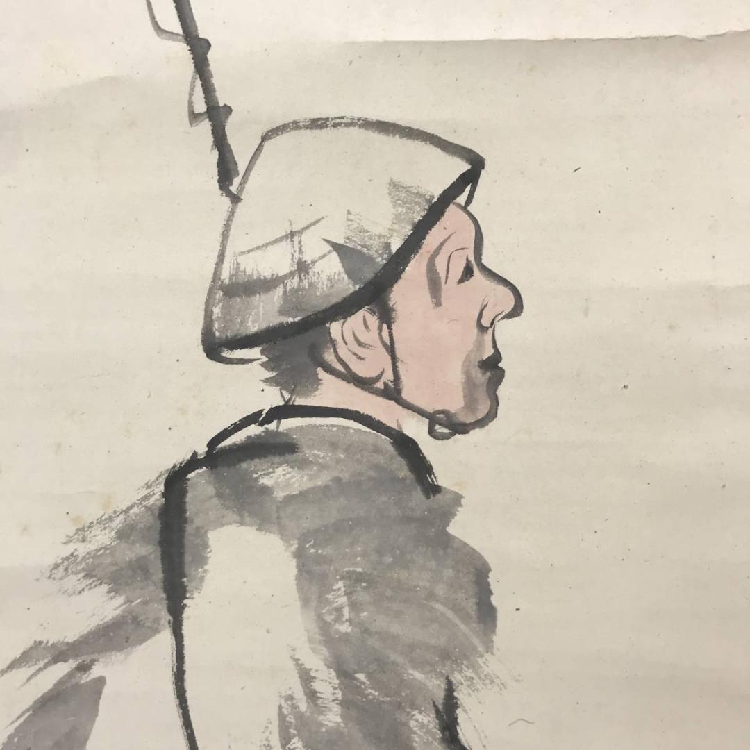 【真作】三木翠山/釣人図/人物図/アユ図/鮎釣図/掛軸/名家伝来/AB-972