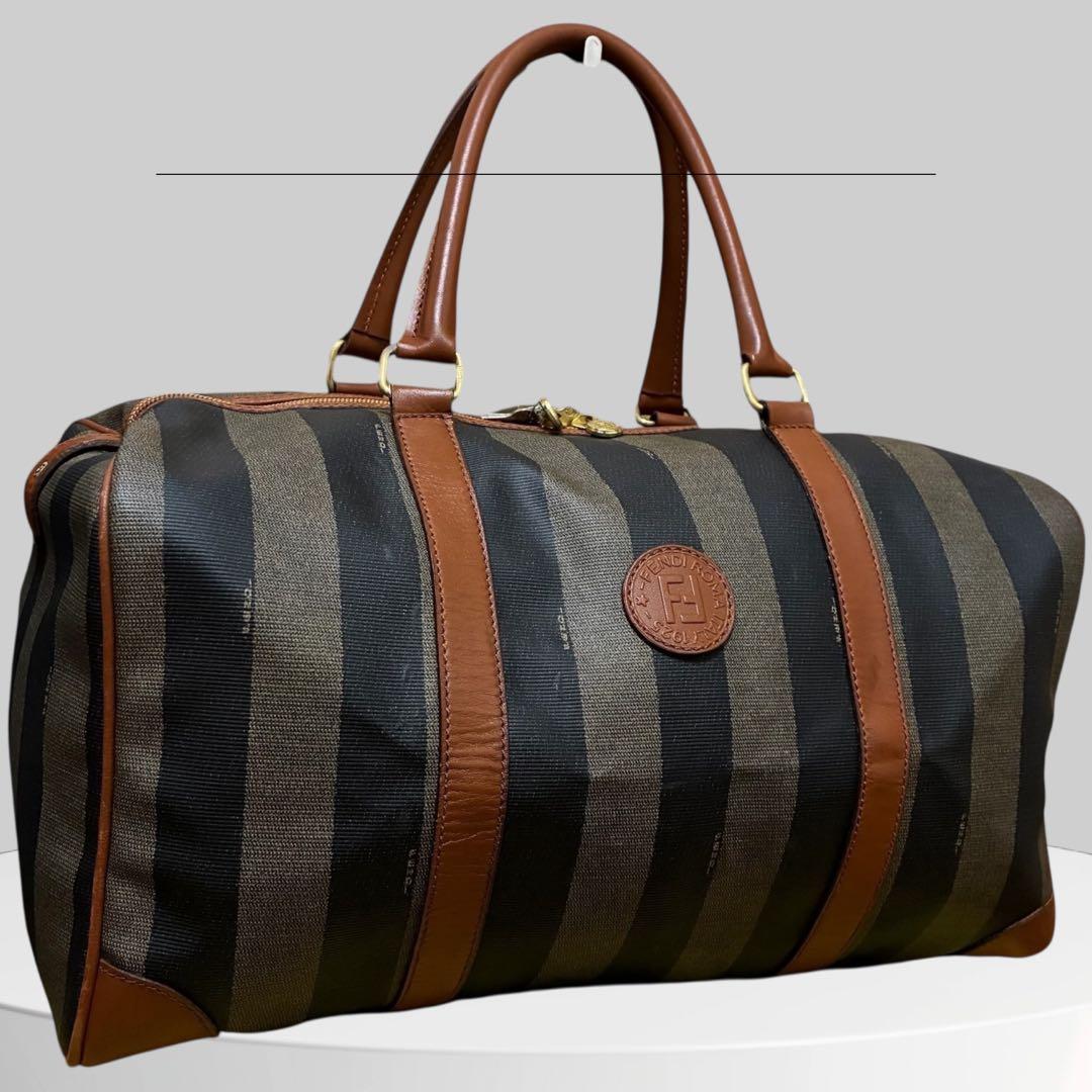 美品 FENDI フェンディ ペカン ボストンバッグ 南京錠 PVCレザー 黒茶