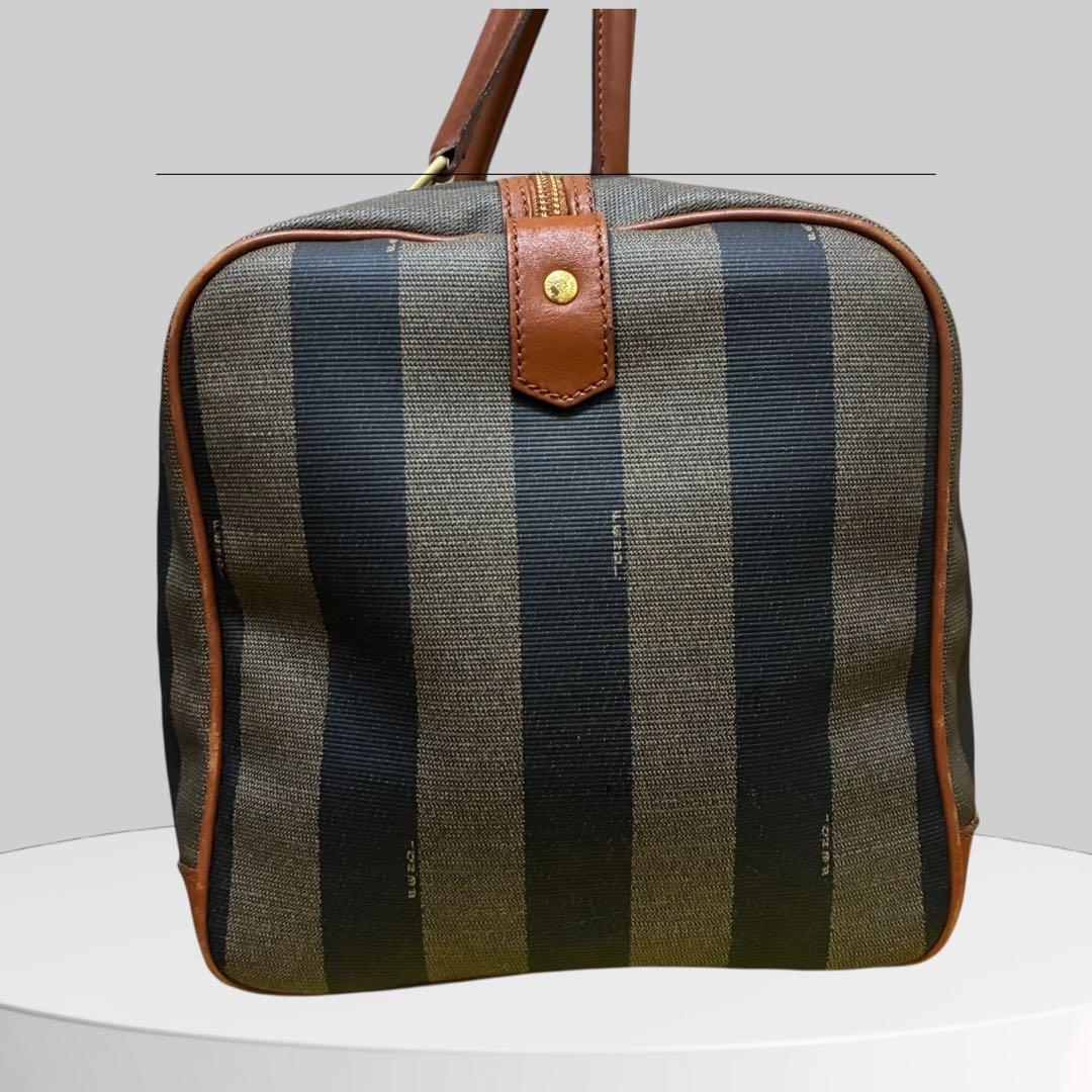 美品 FENDI フェンディ ペカン ボストンバッグ 南京錠 PVCレザー 黒茶