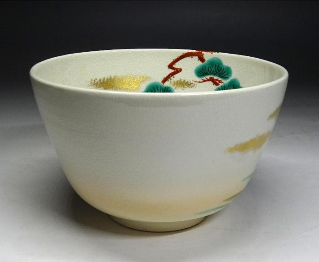 京焼 茶道具 平安清峰造 仁清風 色絵 茶碗 牛紋 共布 共箱 n12642の