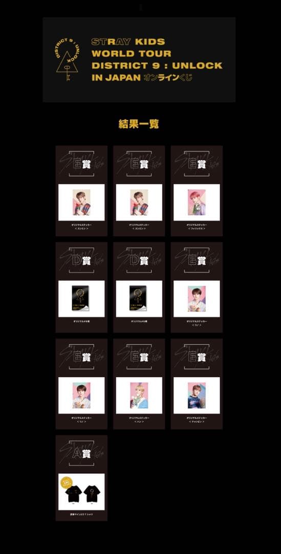 StrayKids オンラインくじ 直筆サイン入りTシャツ スキズ