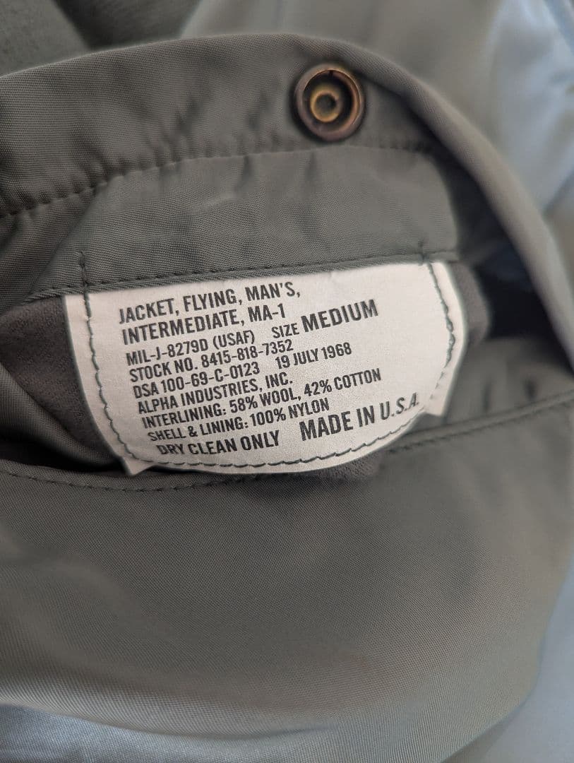 ALPHA MA-1 USA 68年復刻モデル SCOVILLジッパー Mサイズ - メルカリ