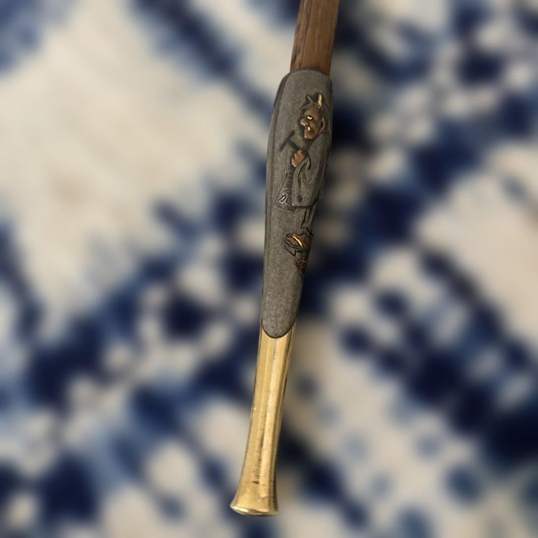金工師 芳老 煙管 キセル 金口 在銘 純銀 斑竹