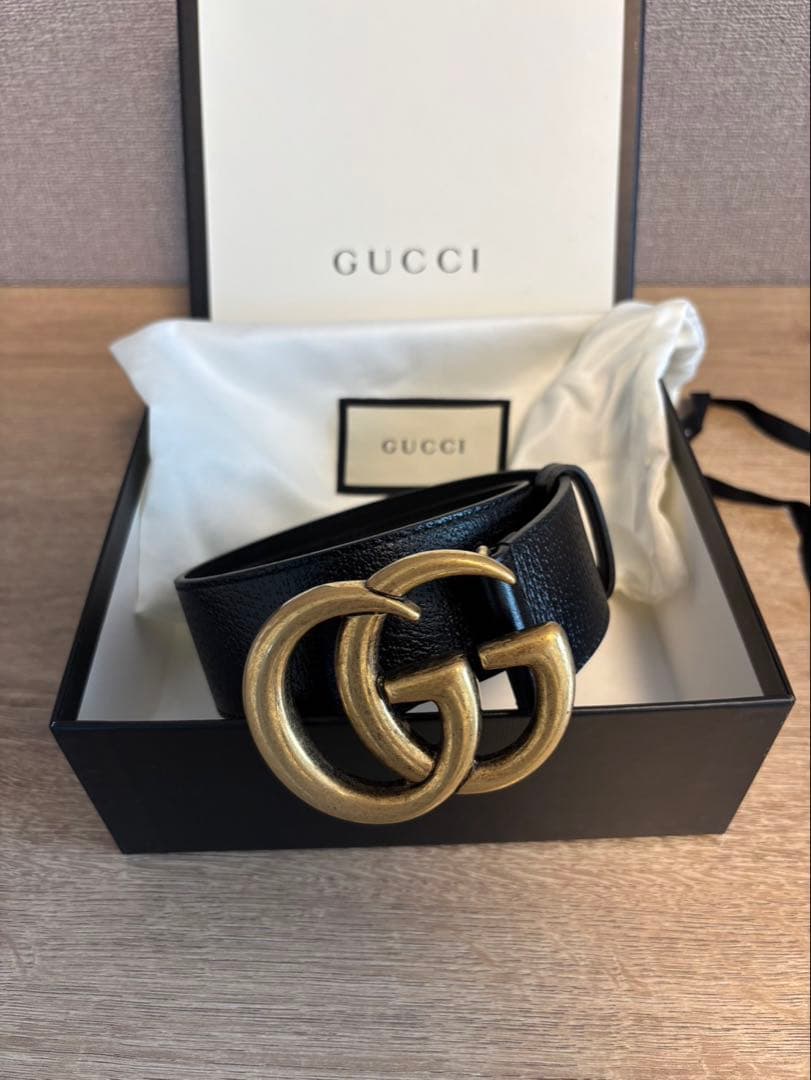 GUCCI ダブルGロゴ ベルト ブラック 85/34 - メルカリ