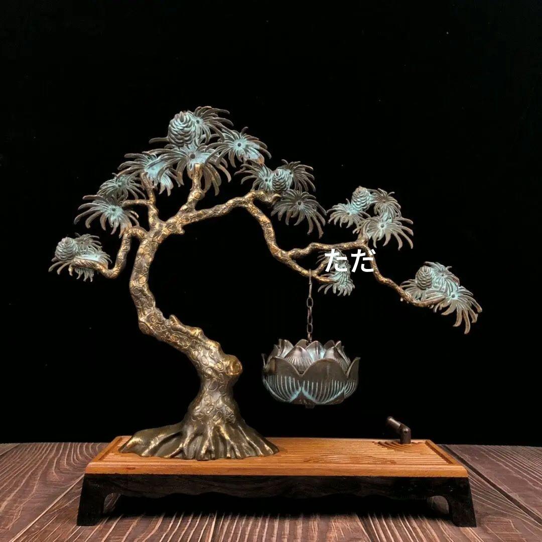 銅製 大樹蓮華弔炉 室内檀香炉 机 書斎薫香炉 香道具 工芸品