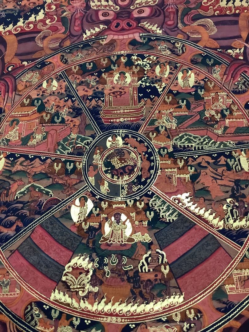 《 チベット密教　1点物 》 手描き　曼荼羅　タンカ　六道輪廻　仏教　密教