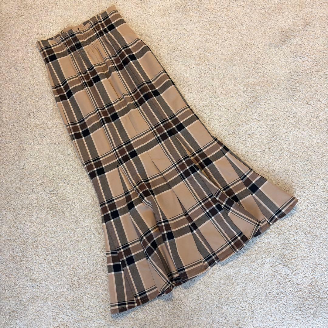 SNIDEL】ハイウエスト タイトヘムフレア チェック スカート／BEG／0