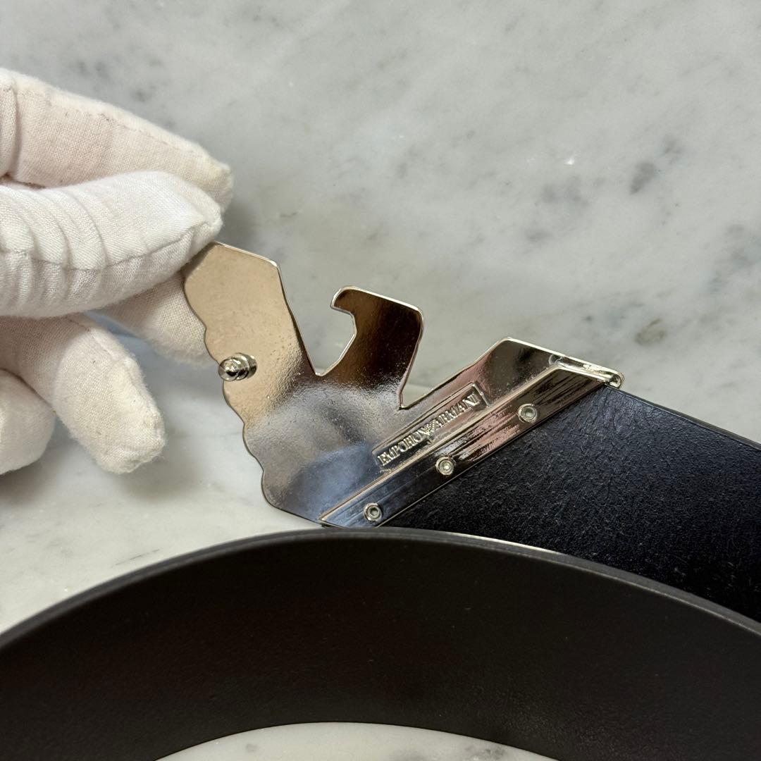 美品 EMPORIO ARMANI アルマーニ ベルト 太幅 銀 本革 イタリア - メルカリ