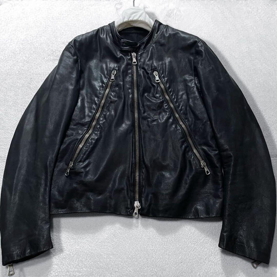 04AW マルタンマルジェラ/ハの字ライダース/5zip/黒/48/革/本人期