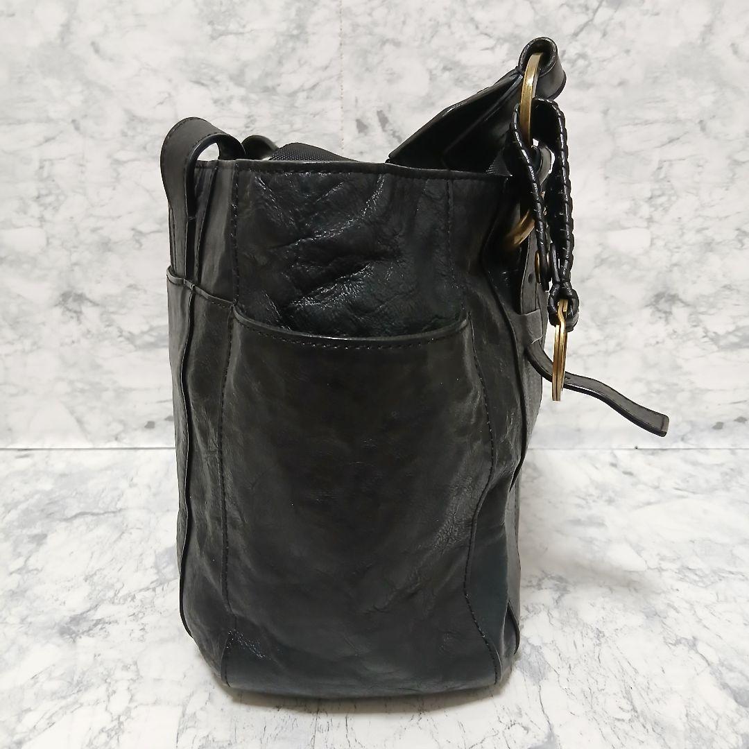 極美品】agnes b. 型押しロゴ レザートートバッグ ハンドバッグ 本革