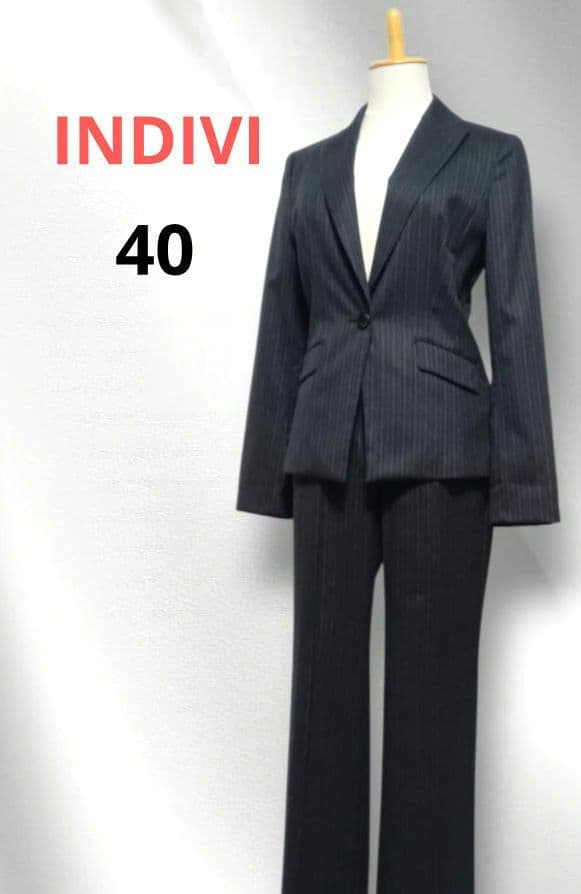 INDIVI　パンツ スーツ　40　セットアップ　上下セット　グレー　日本製 定番スーツ／良質ウール】ストレートパンツ（パンツ(単品)） | INDIVI
