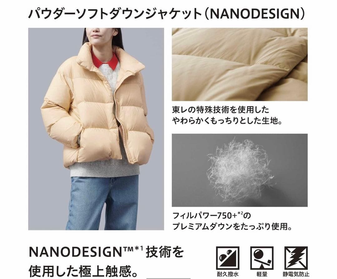 ユニクロ パウダーソフト ダウンジャケット（NANODESIGN） XL グレー
