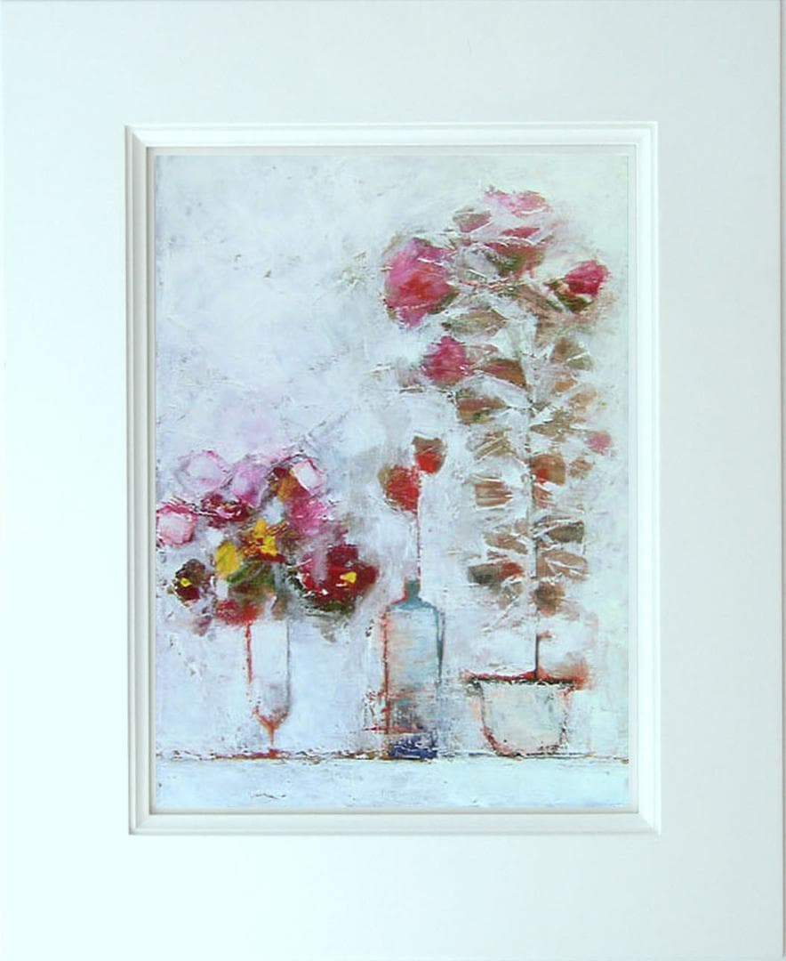 油絵菅家令子 絵 絵画インテリア 額付(青緑＋金色の枠)uF6-071102 花