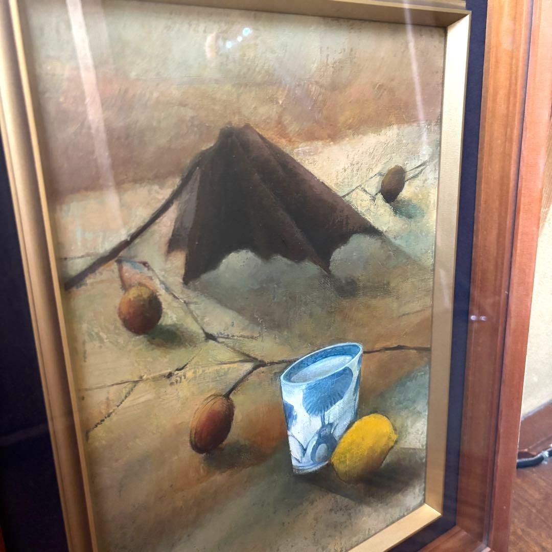 静物画 油彩 レモンとカップ 額縁つき 油絵 - メルカリ