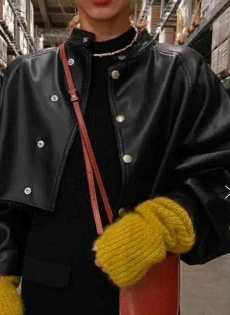 アメリROUND SHORTSYNTHETIC LEATHER JACKET