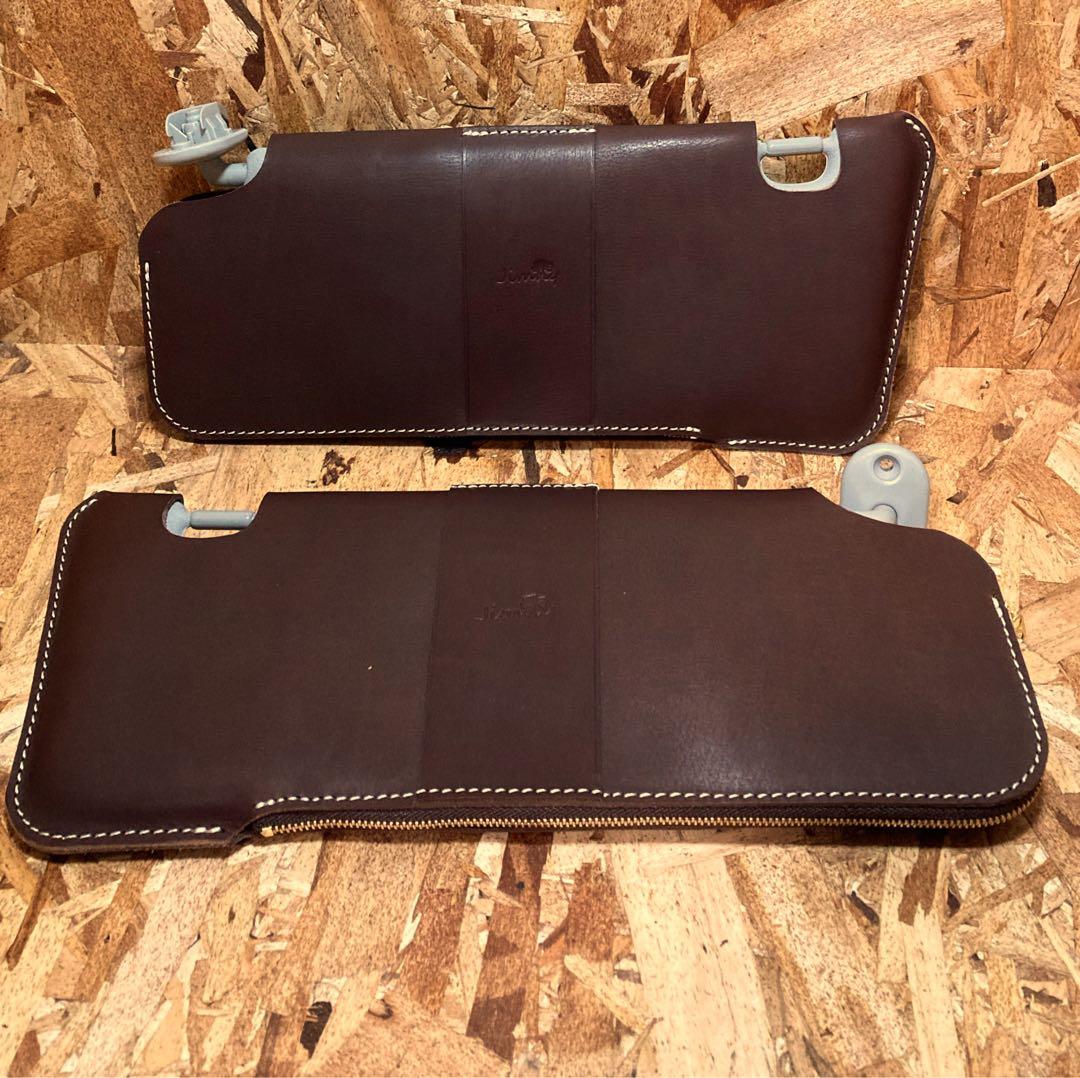 ◇新型ジムニーサンバイザーカバー ・ブラウン、ステッチ白 ・刻印筆記