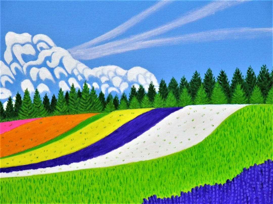 ★美瑛・富田ファームの花畑・肉筆油彩画・F6キャンバス