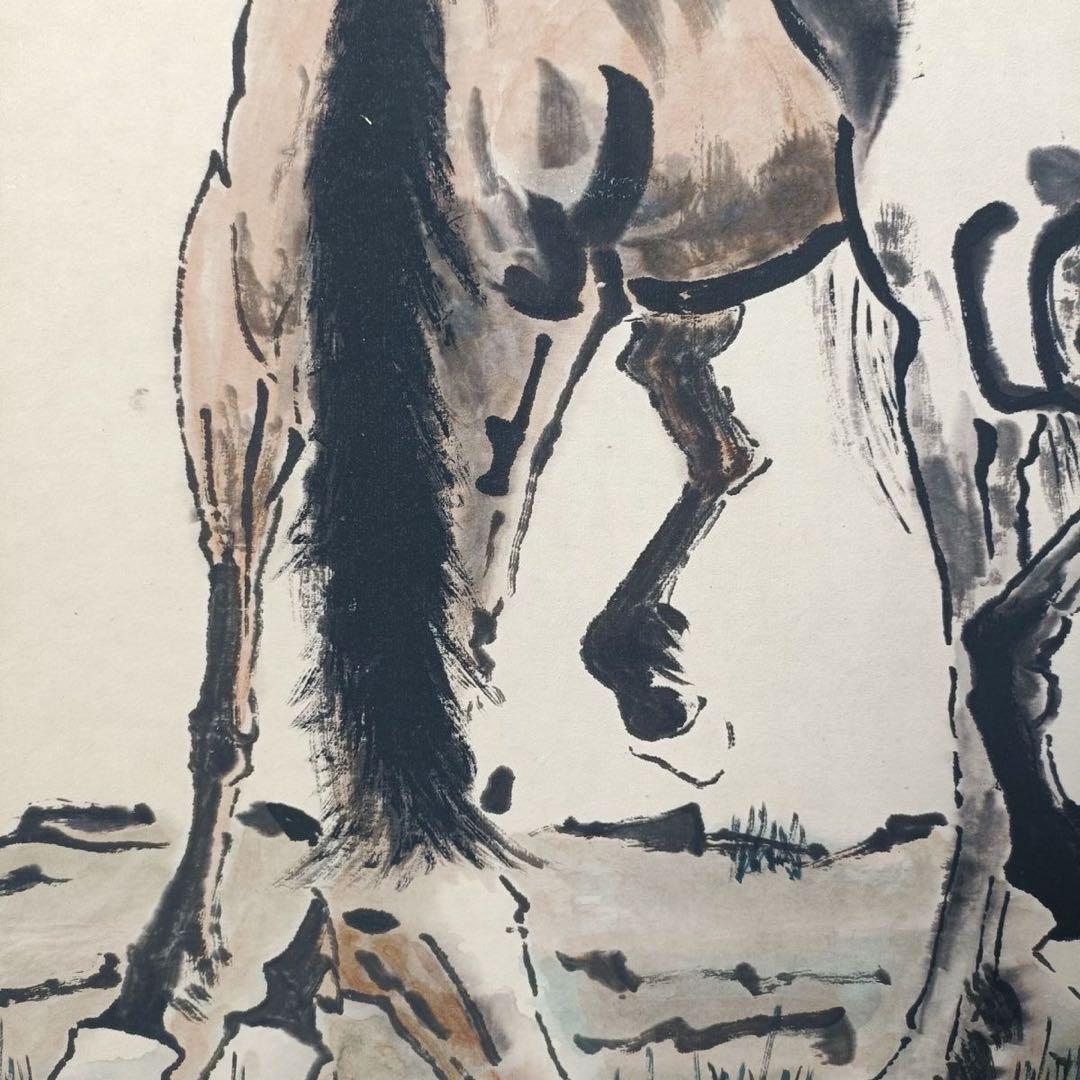 名人字画 徐悲鴻《双駿図》 三尺中堂画 付属証書・防偽標識付