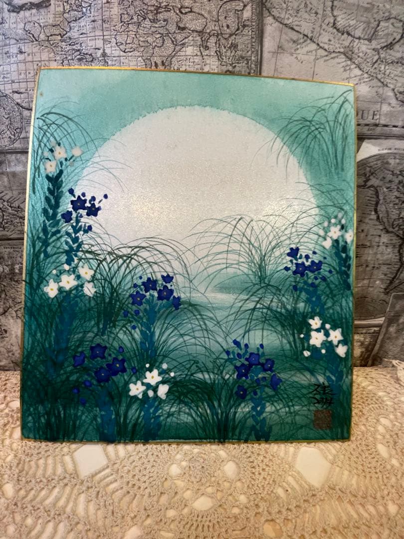 能島康明　色紙画　「月」