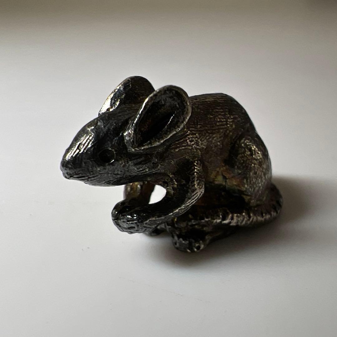 銀刻印　銀製ネズミ根付　8.7g 東Y8-0210☆2F