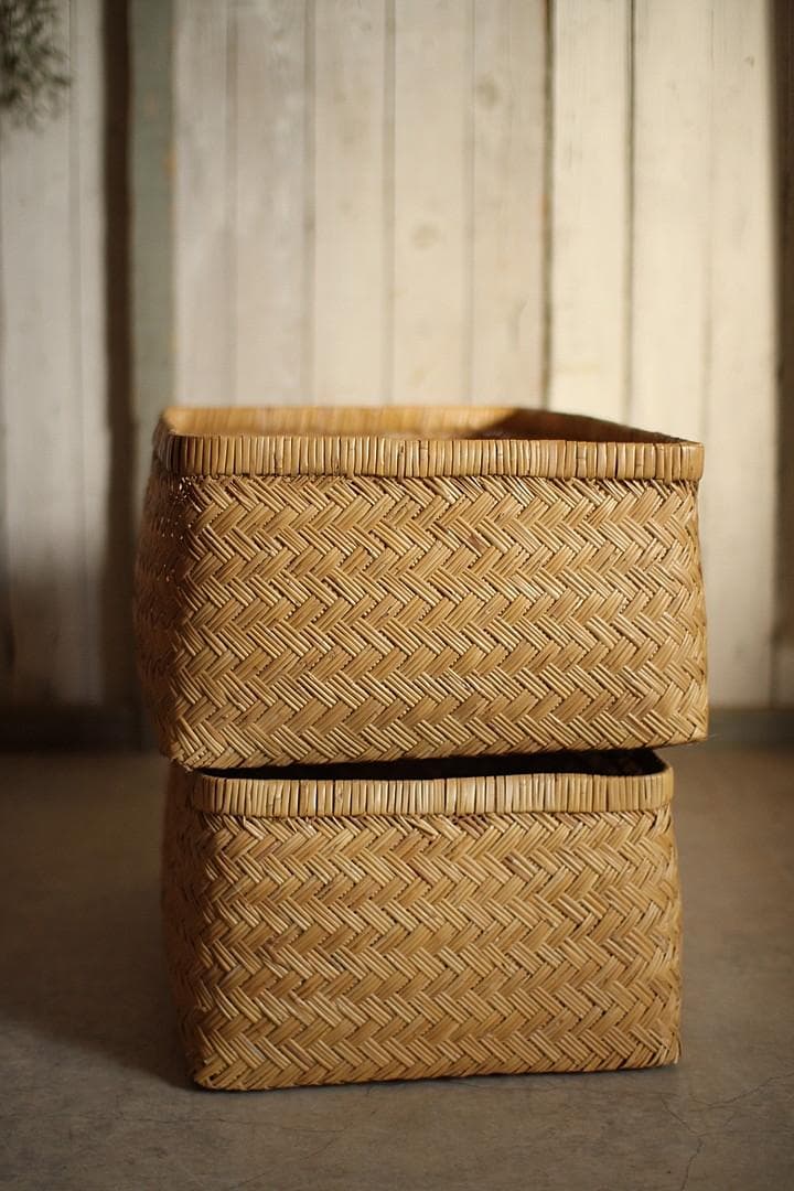 状態良く形の綺麗な古い竹編みの収納かご 行李 竹籠 篭 古道具 - メルカリ