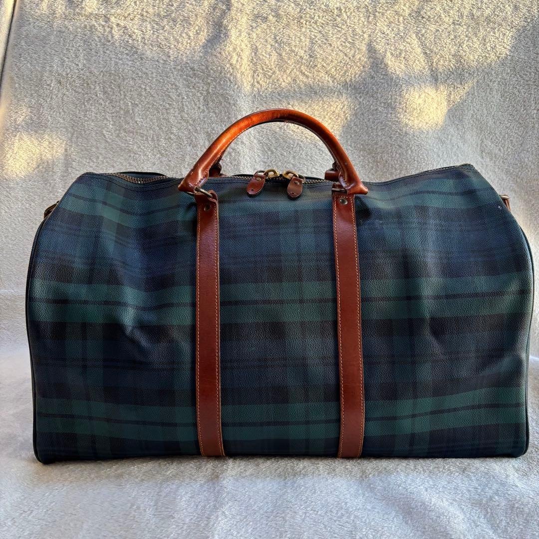 ポロラルフローレン ボストンバッグ 2WAY PVCレザー グリーン チェック