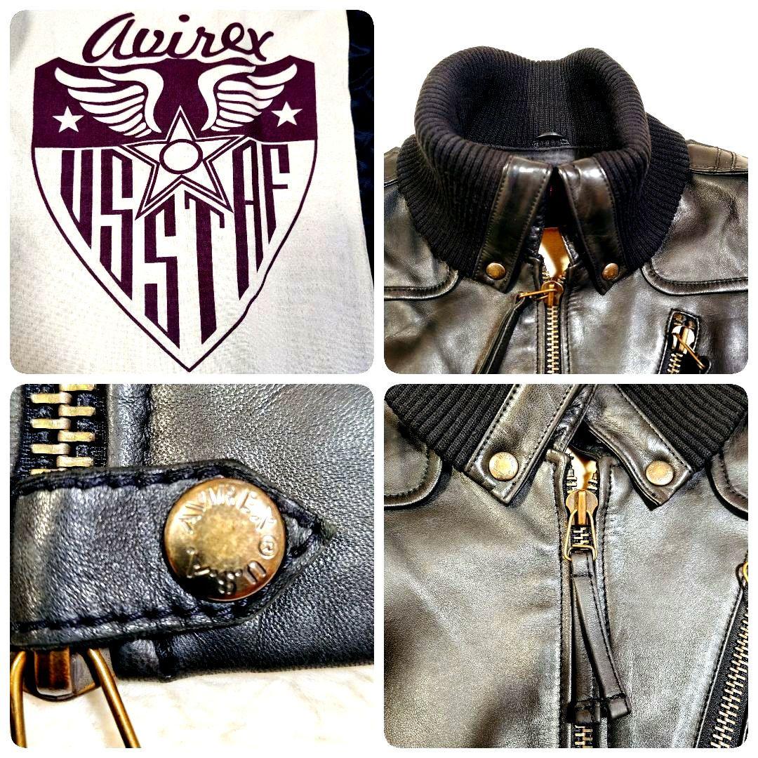 AVIREX 短丈 Y2K ラムレザー リブ ジャケット リブ袖 リブ裾 リブ襟