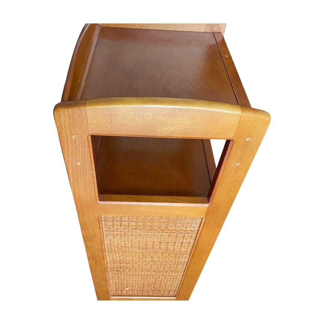 希少 カリモク ラタン 木製電話台・FAX台 引き出し付き 昭和レトロ