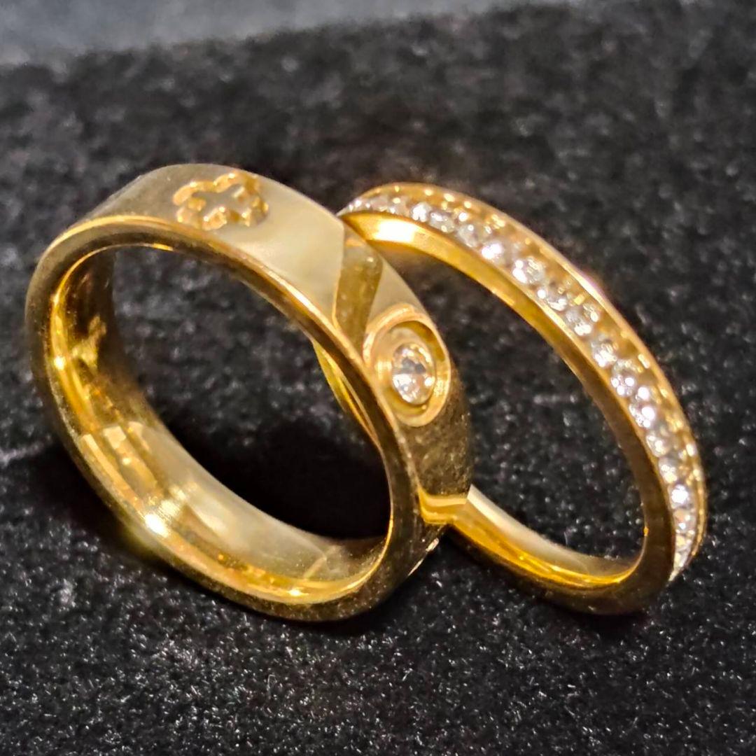 四つ葉のクローバーキュービックジルコニア ステンレスゴールド2連