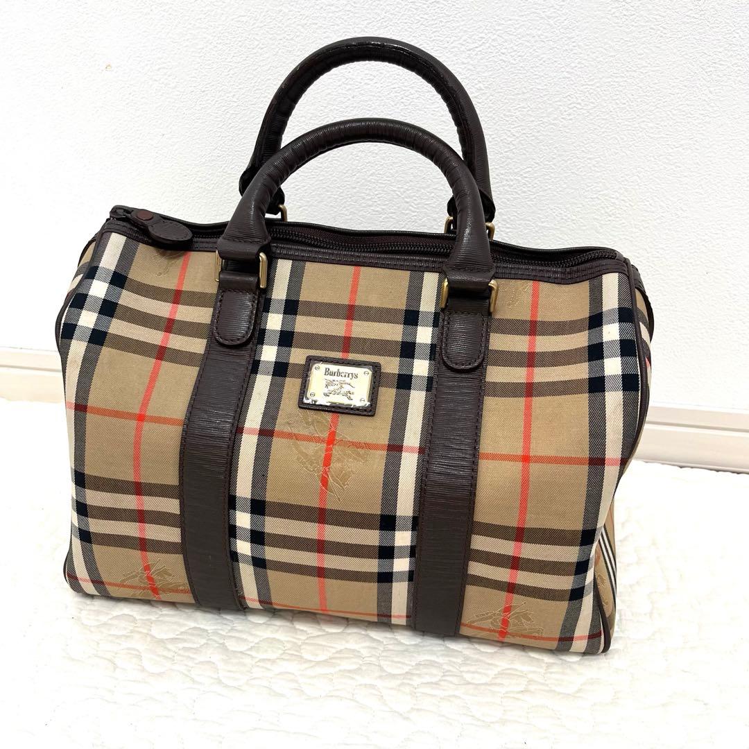 美品　Burberry バーバリー ミニボストンバッグ ノバチェック レザー BURBERRY バーバリー ミニボストンバッグ ハンドバッグ ノバチェック