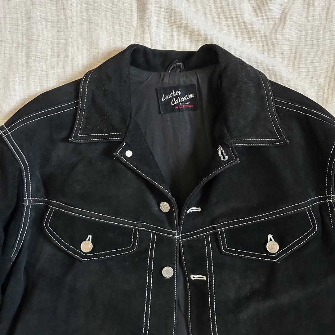 90s 短丈 レザージャケット ステッチ ショート丈 スウェード ブラック