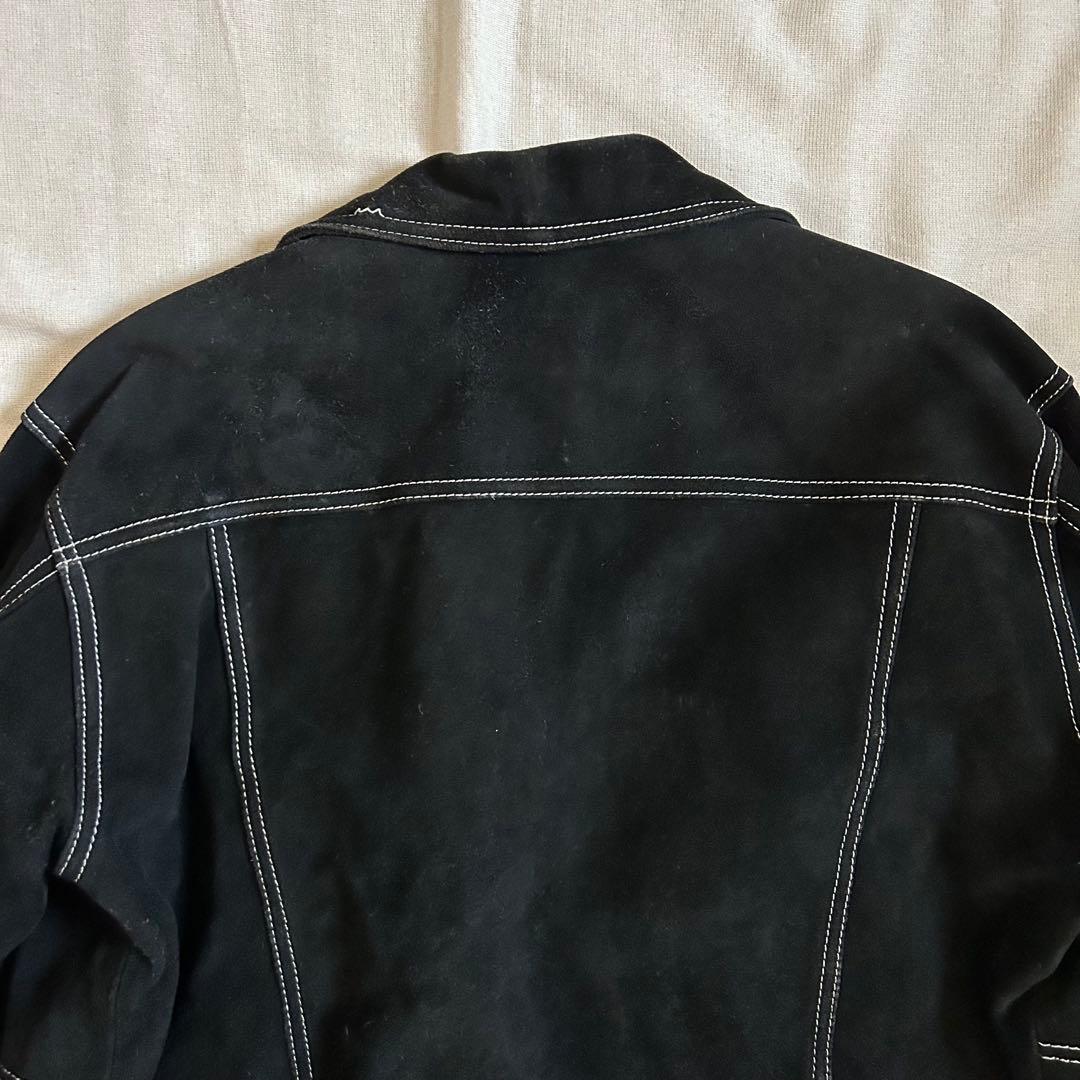 90s 短丈 レザージャケット ステッチ ショート丈 スウェード ブラック