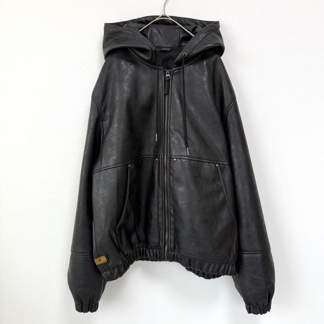 極美品✨】ZARA フェイクレザー フーデッド ジャケット 黒 XL 即完売