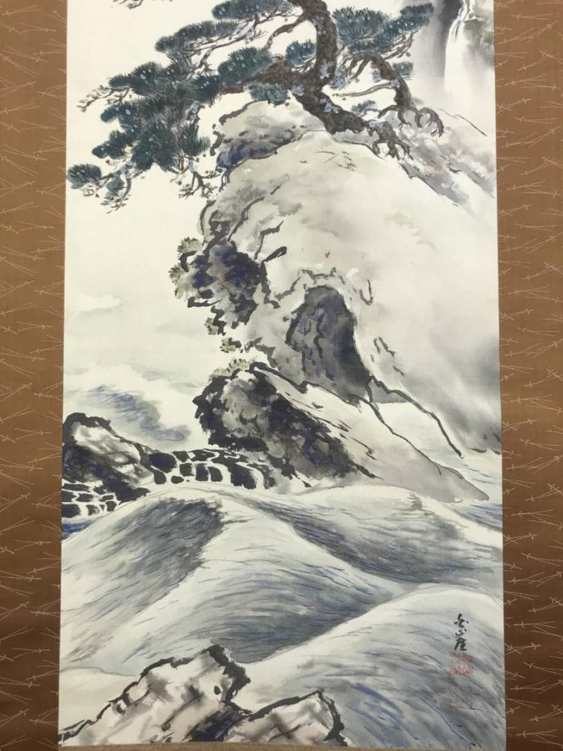 【真作】白崖/波岩老松図/山水図/掛軸/名家伝来/AD-213