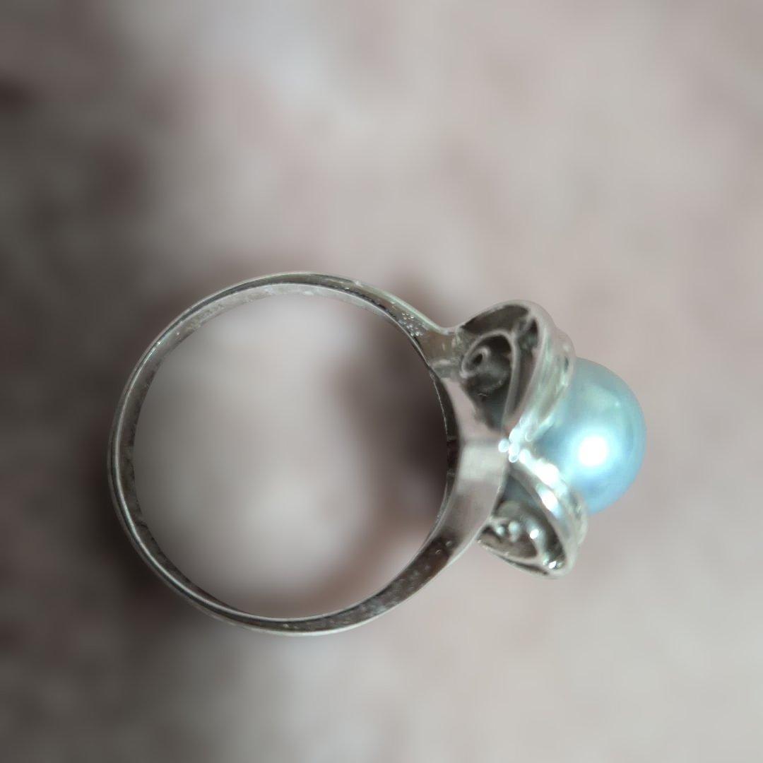 K14WG シルバーリング グレーパールのような 指輪 昭和レトロ - メルカリ