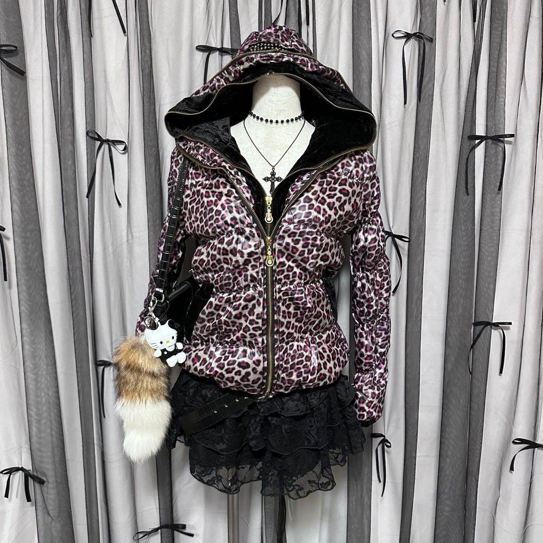 平成ギャルy2k ピンク ヒョウ柄 ダウンジャケット アウター 姫ギャル