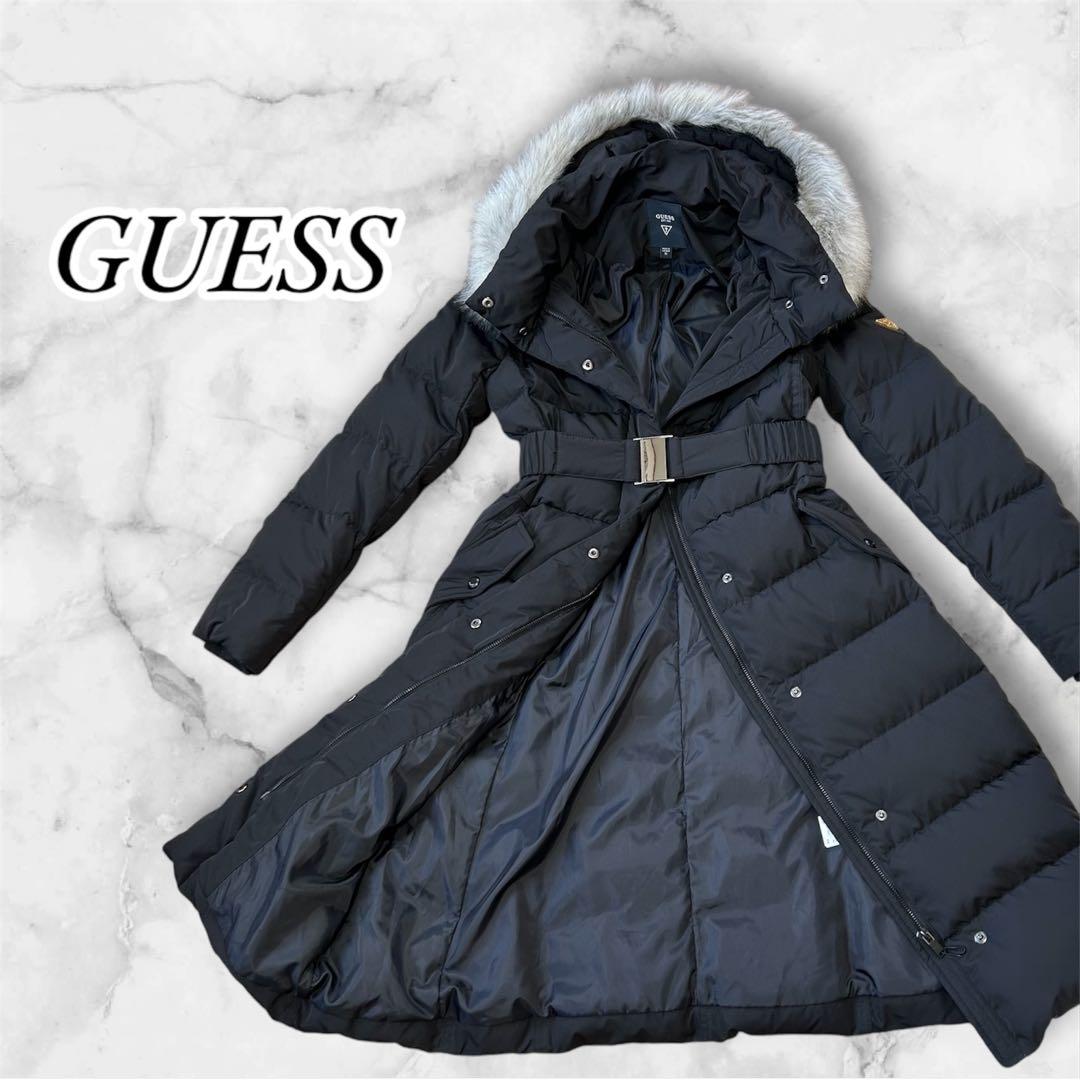 GUESS】 ゲス ロングダウンジャケット ロングコート 黒 - メルカリ