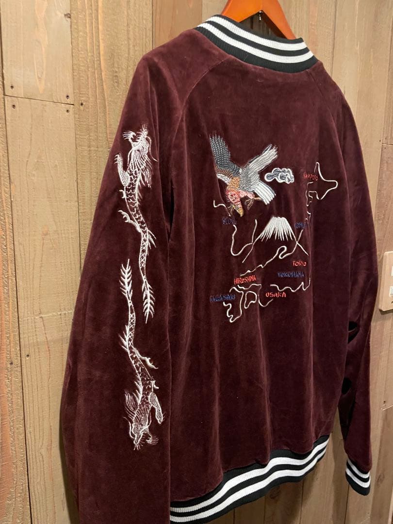 王道 ラフ 別珍スカジャン 鷹 龍刺繍 スカジャン 鷹と龍刺繍 5L 日本製本格