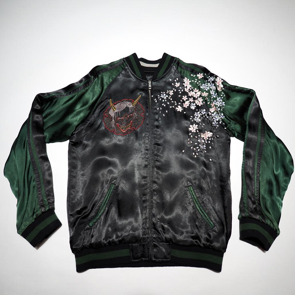 美品】satori さとり 般若 髑髏 花魁柄 桜 刺繍リバーシブルスカジャン