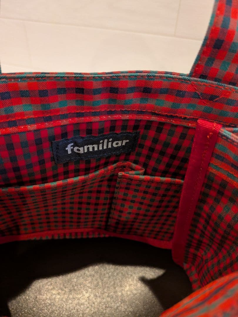 familiar ファミリア 赤 チェック柄 トートバッグ 旧デザイン 未使用