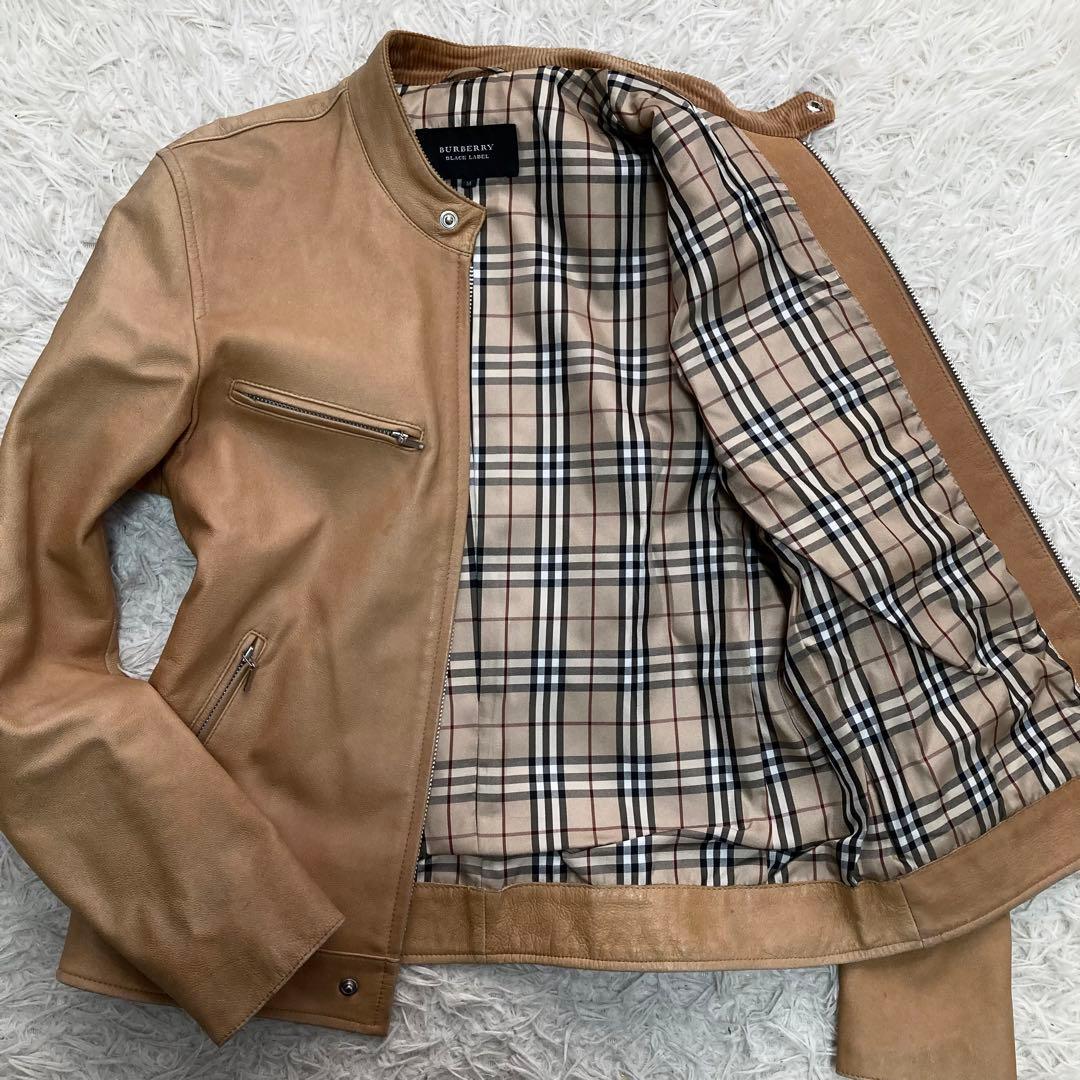 バーバリー ブラックレーベル ラムレザージャケット シングル キャメル
