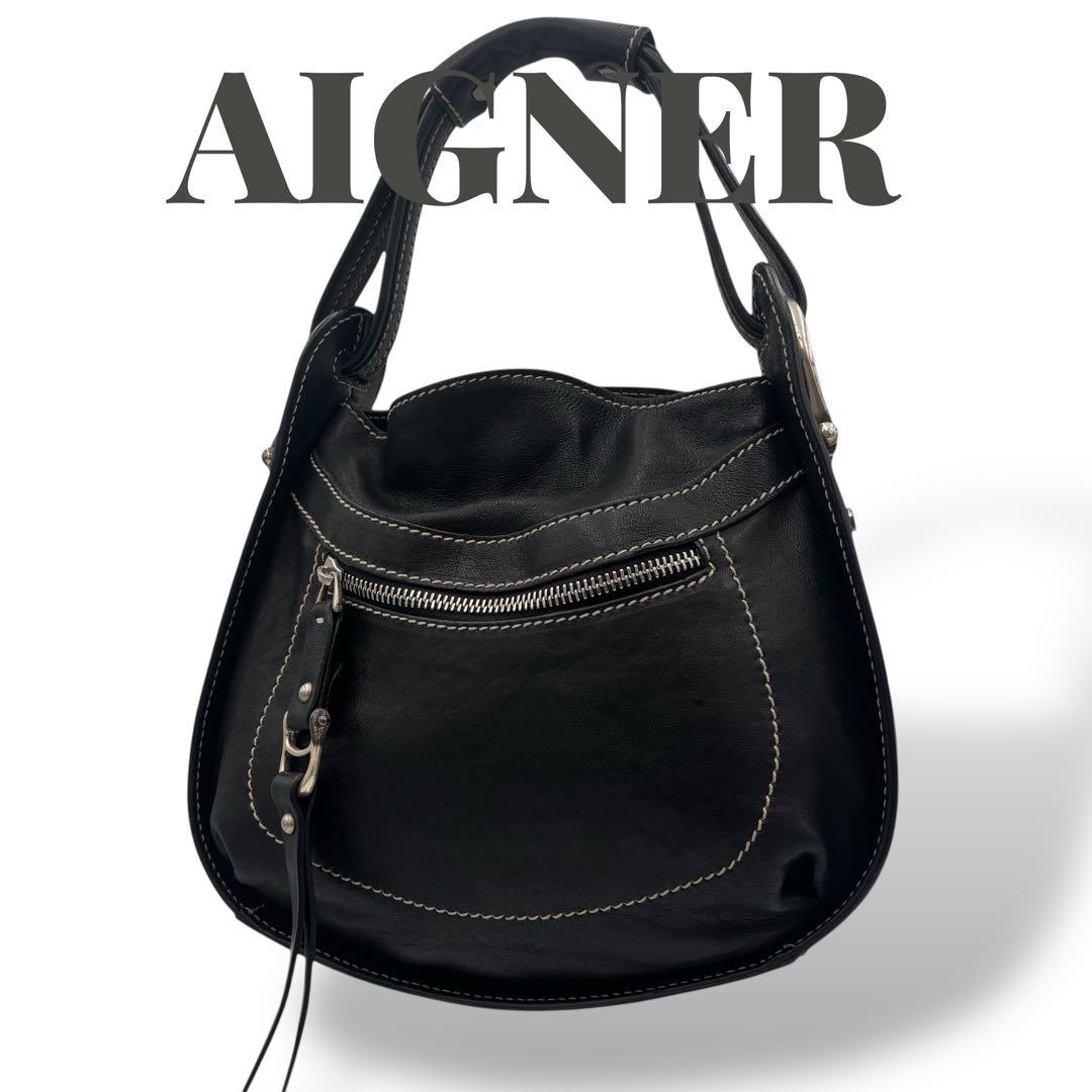 AIGNER アイグナー ワンショルダーバッグ レザー ブラック 黒 ミニ